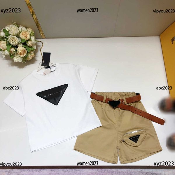 

luxury tracksuits kids designer clothes t-shirt set size 110-160 cm 2pcs geometric decoration t-shirt and fashion belt shorts, White