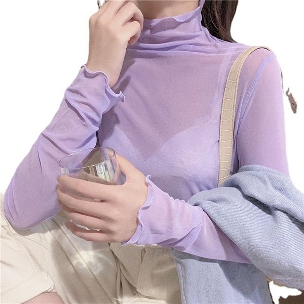 

women's tshirt summer korean fashion mesh tshirt vintage transparent for women loose white office lady shirts 230512