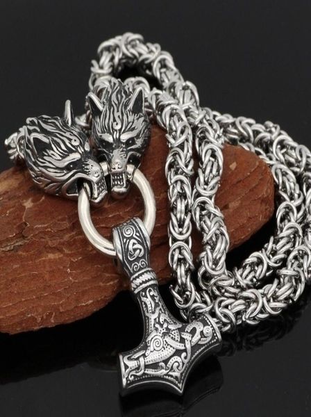 

necklace designer fashion personality stainless steel wolf head and viking thor39s hammer pendant necklace for men39s nord9213446, Silver
