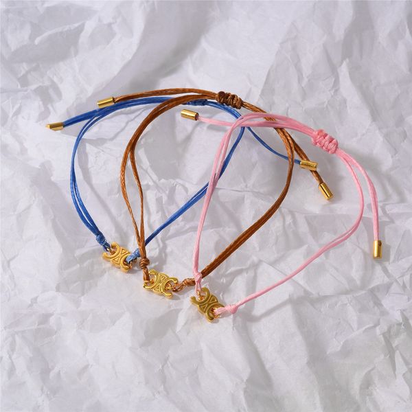 

2023 summer arc de triomphe pendant charm bracelets brand luxury designer string rope cord knit weave braid plait tie ajustable bangle brace, Golden;silver