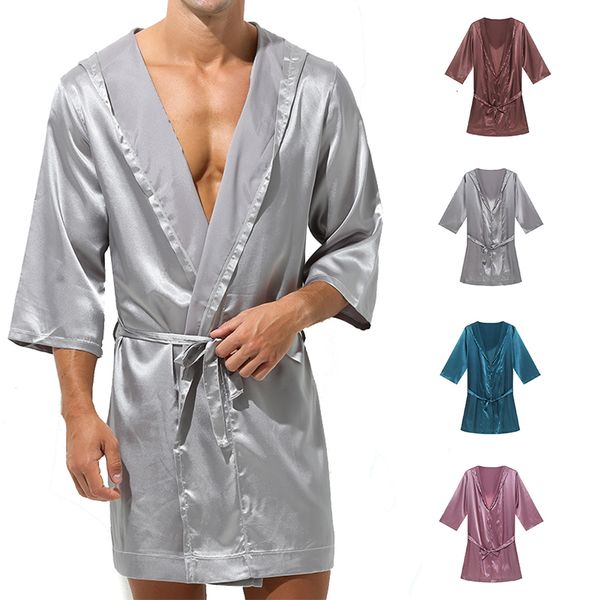 

men's robes men's bathrobe silk short sleeves robe pajamas men gown bathrobe homewear sleepwearno shorts 230512