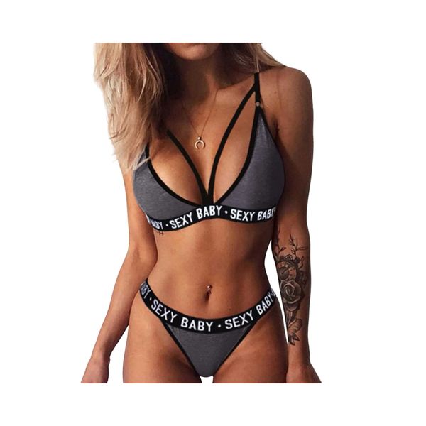 

bikini air bra & panties women new low waisted women's sports underwear set girl bandage corset letter brief suits push up +thongs ling, Red;black