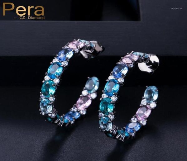 

hoop huggie pera oval light bule cubic zirconia crystal black gold rainbow mystic big circle round earrings jewelry for women e49780420, Golden;silver