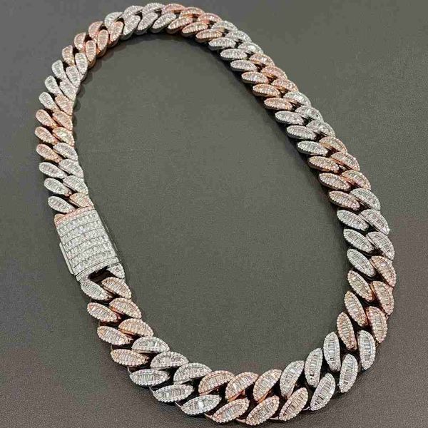 

two tone rose gold white gold over silver 18mm iced out solid miami cuban link vvs moissanite diamond cuban chains
