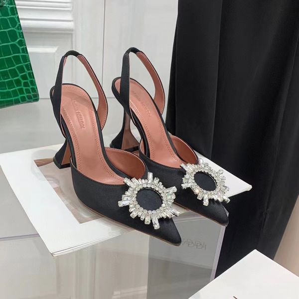 

satin high heeled wedding sandals for womens dress shoes pumps sunflower's diamond luxury designers 35-42 women crystal buckle shoe wit, Black