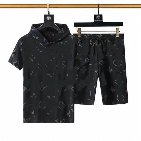 

fashion men's and women's summer sports suit sports suit leisure classic font pattern men's short-sleeved shorts men's t, Gray