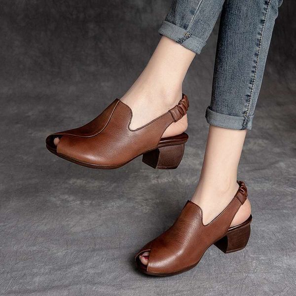 

sandal's sandals summer open toe shoes fashion middle heel mom versatile fish mouth 230512, Black