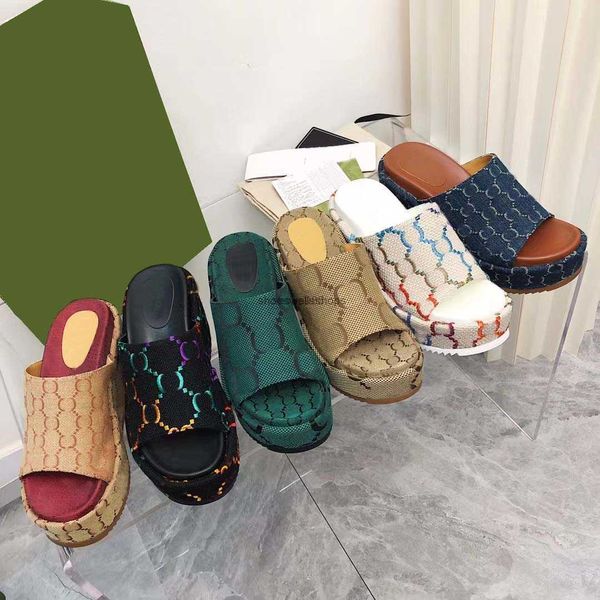 

designer slippers platform slippers women wedge sandals embroidered letter sandal thick bottom rubber slides flat flip flops, Black