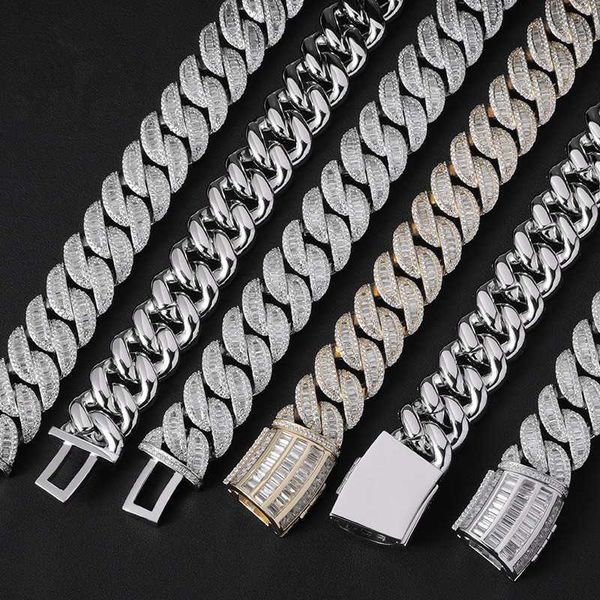 

19mm vvs solid gold moissanite prong set miami cuban necklace, Silver
