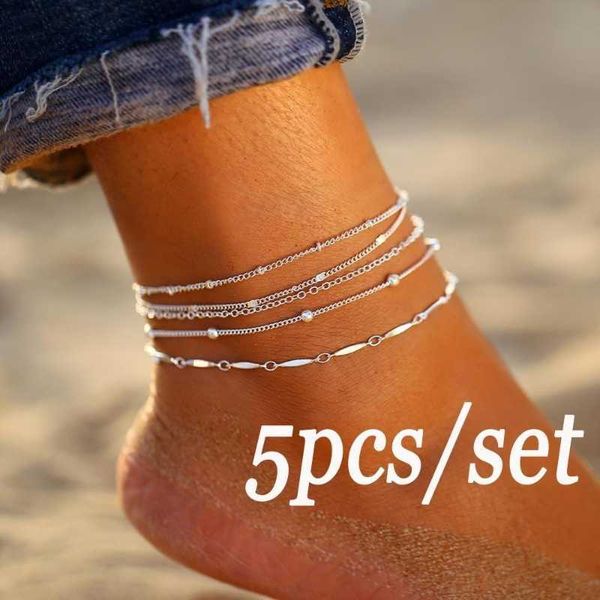 

anklets 5pcs/set ankle bracelet anklet multi-layer bead chain anklet bracelets simple beach set ankle foot chain for girls jewelry aa230512, Red;blue