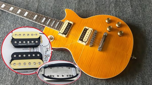 

senior custom yellow slash guitar seymour duncan pickups slash appetite afd vos flamed yellow electric guitar one piece body neck2456