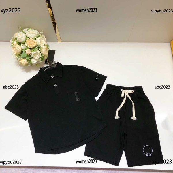 

tracksuits kids designer clothes t-shirt set size 100-160 cm 2pcs solid color short sleeved polo and lace up shorts may10, White