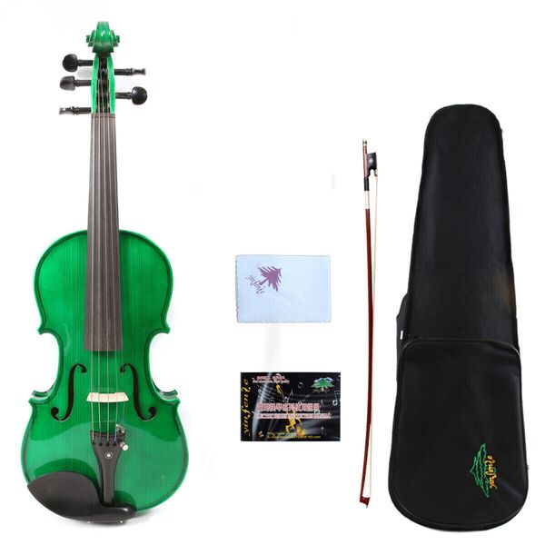 

new 5string violin 4/4 maple spruce handmade violins case bow green color