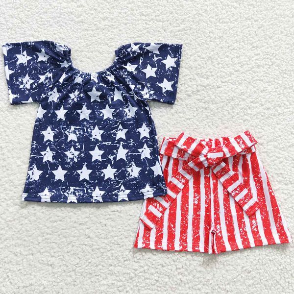 

july 4th baby girls designer clothes sets blue red boutique toddler girl clothing star print short sleeve shorts outfits national day kids o, White