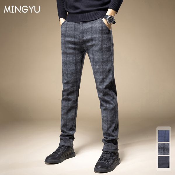 

men's pants spring autumn classic plaid work stretch pants men cotton business straight fit grey black blue korea casual trousers male