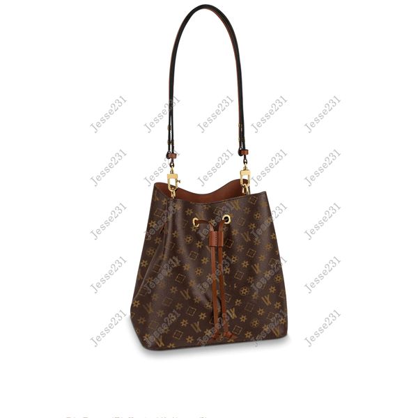 

designers bag womens genuine leather neonoe bucket drawstring shoulder bags brown flower purses brand letter handbags crossbody bags tote ba