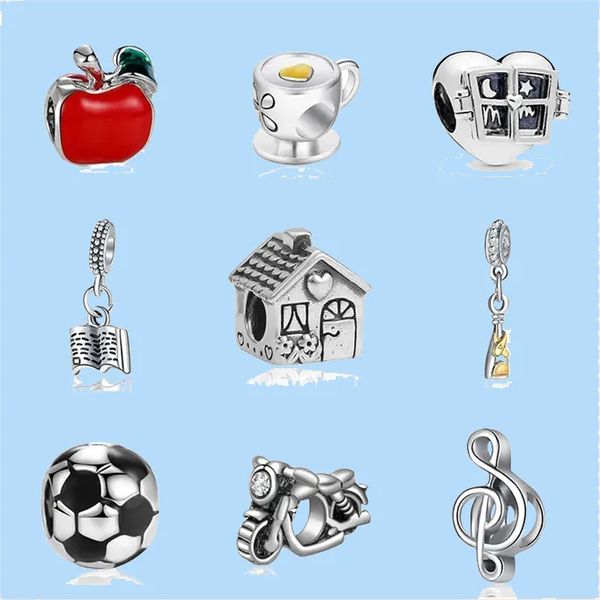 

925 sterling silver charms for pandora jewelry beads alloy home book music coffee apple pendant beads, Black