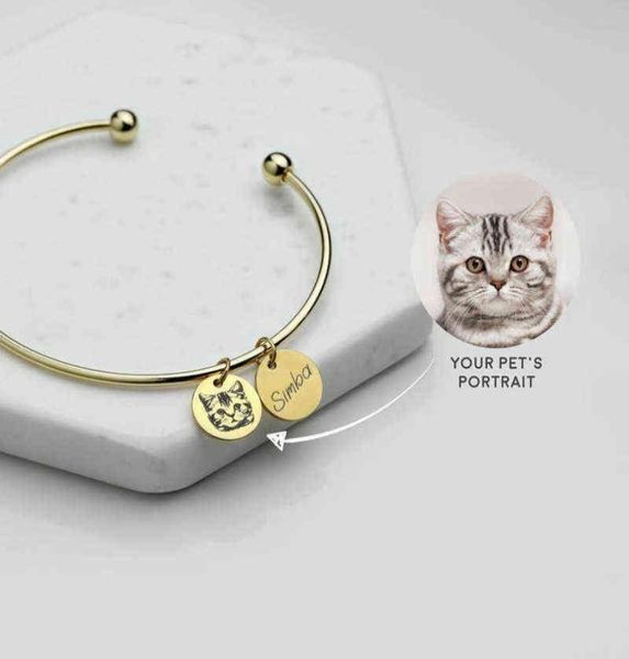 

personalized animal portrait cuff bracelet gift for dog mom and cat person custom po jewelry family girlfriend4513323, Black