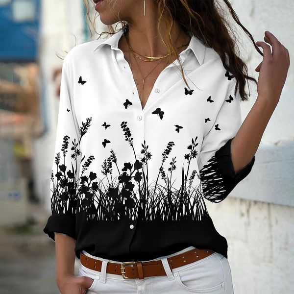 

shirts temperament loose shirt women fashion casual women shirts new printed women, White
