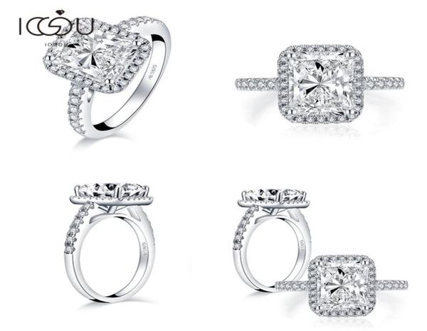 

iogou 925 sterling silver 4 carats radiant engagement halo for women sona simulated diamond anniversary wedding band ring7311695