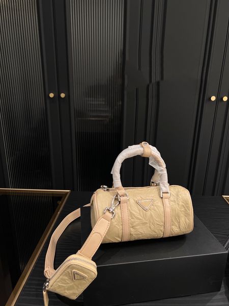 

fashionable leather cylinder bag for women's shoulder bag metal sequin zipper opening pillow bag designer luxury retro cowhide nano bag