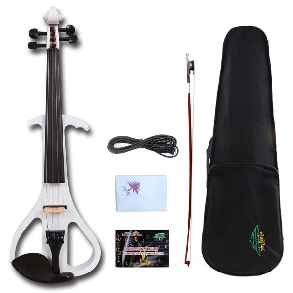 

yinfente white electric silent violin 4/4 solid wood sweet tone case #ev3