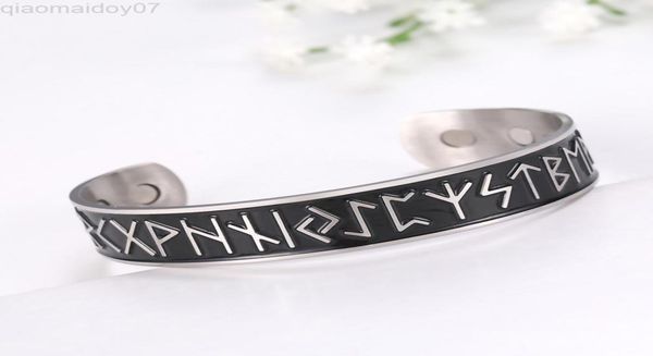 

skyrim stainless steel nordic runes viking cuff bangle wicca amulet vintage health magnetic bracelet jewelry gift for men women l29159260, Black