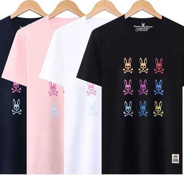 

23 summer psych fashion brand skull rabbit print new short sleeve t-shirt made of pure cotton high end versatile men's casual es81, White;black