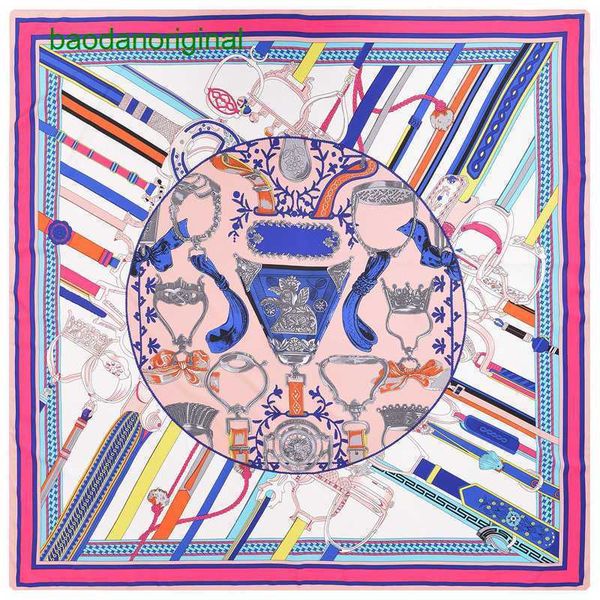 

hemres designer scarves new saddle decoration print 130cm women's twill silk satin large square shawl scarf fy33, Blue;gray