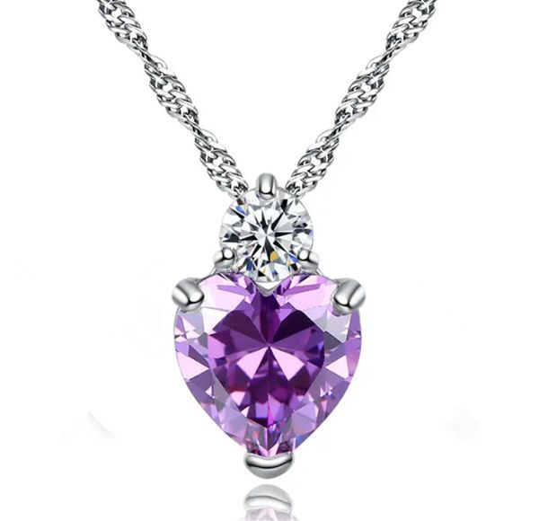 

luxury sparkling heart-shaped zircon necklace, women's romantic wedding jewelry, Silver