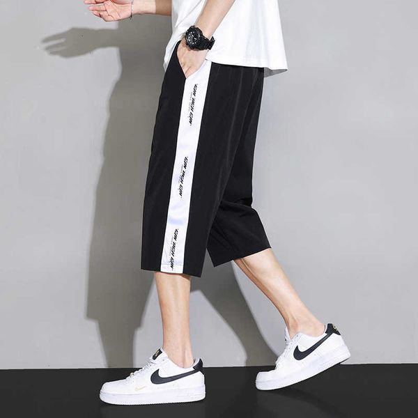 

men's shorts ice silk summer thin wide leg quick dried crop drop straight tube pants fashion brand sports casual, White;black