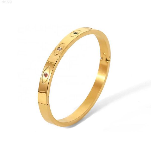 

blank engraved women gemstone bracelet bangles custom 18k pvd gold plated stainless steel devil eye jewelry cuff bracelet, Golden;silver