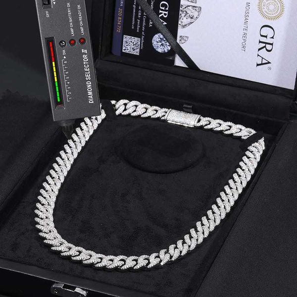 

new arrival 14mm gold plated 925 sterling sier vvs moissanite diamond iced out cuban link chain with luxury jewelry box, Silver