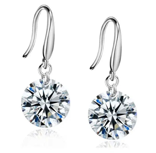

women white gold plated round white zircon dangle hook earrings, Golden