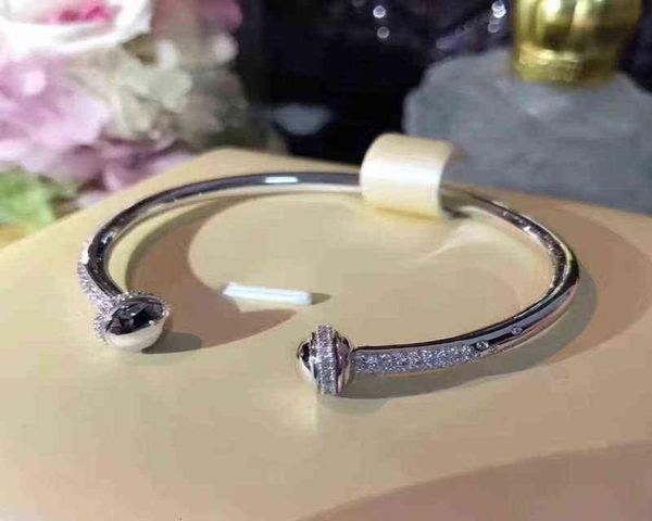 

brand pure 925 sterling silver jewelry for women rotate ball bangle bead wedding open rose gold bracelet2261517, Black