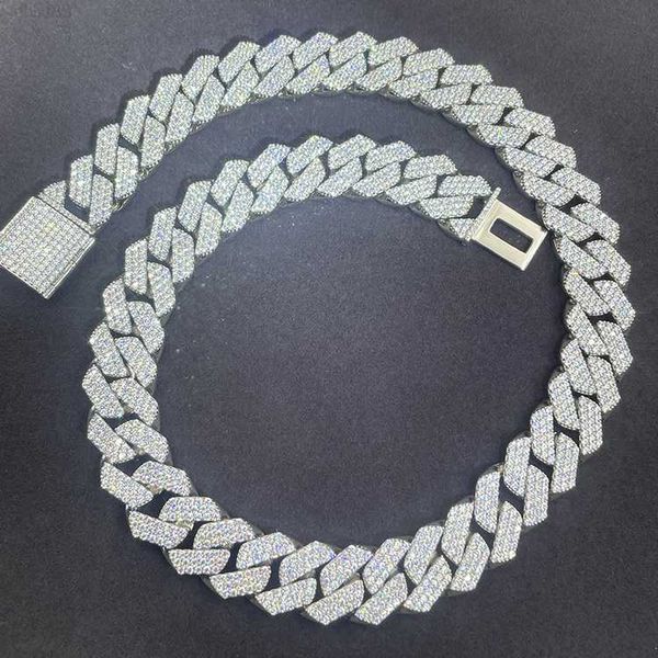 

customized heavy hip hop chain s925 pure silver with 3rows vvs moissanite cuban chain link for jewelry necklace gift