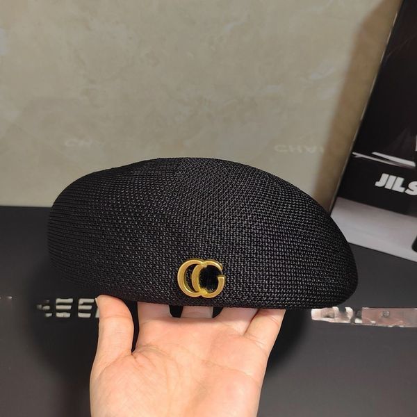 

designer two letter summer beret straw hat suitable for summer beach travel beautiful, very good, Blue;gray