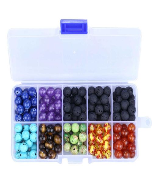 

8mm volcano stone tigereye green turquoise agate etc colorful loose beads installation group combine box whole1585013, Black