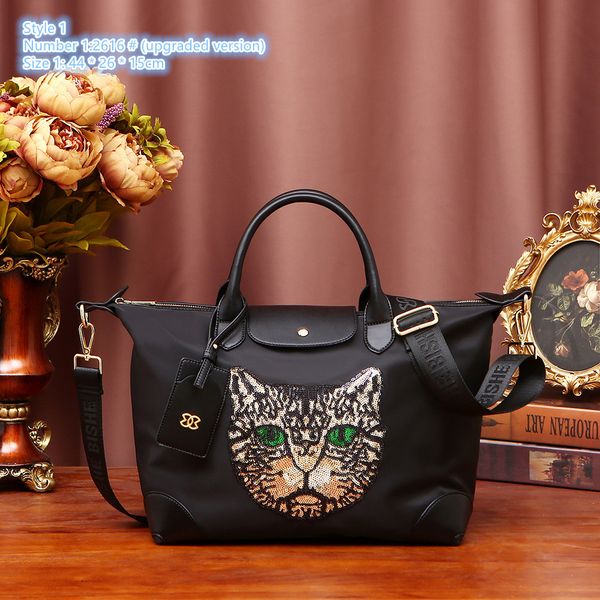 

Sales factory ladies shoulder bags 2 cute sequined cat head cartoon handbag simple and light Oxford leisure fitness bag waterproof and wearable fashion backpack, Clear