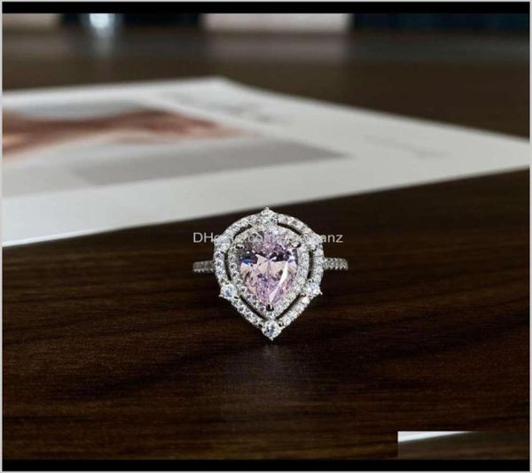 

couple rings jewelry delivery 2021 shipai pink water drop ring pear shaped 7 10 micro diamond cutout ring in sterling sier he26175147, Silver