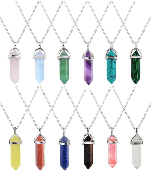 

bullet shape real amethyst natural crystal quartz healing point chakra bead gemstone opal stone pendant chain necklaces jewelry6707070, Silver