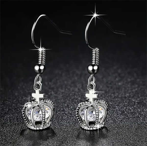 

fashion girls hollow crown cross zircon earrings gift, Golden