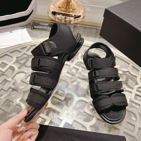 

designer womens sandals chain cloth head chunky heel slippers inside sheepskin low heel shoes 2.5cm hardware metal buckle brand beach shoe c, Black