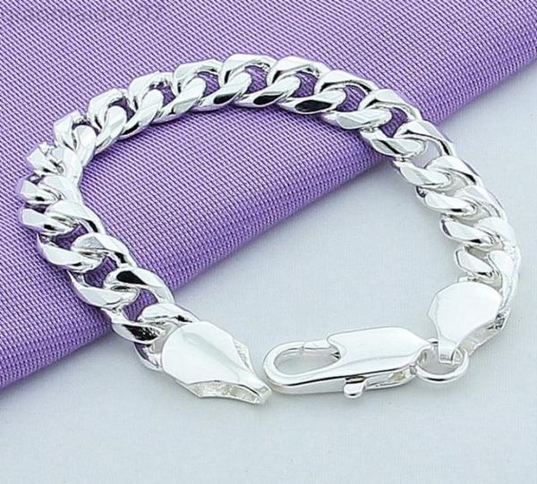 

10mm men bracelet silver 925 jewelry classic chain link bracelet for male fine jewelry l2208083738127, Black