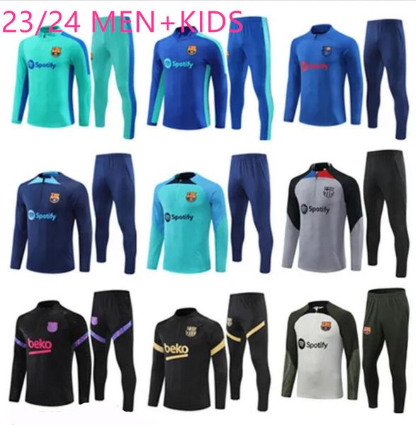 

23/24 classic style barcelona football tracksuit barca set boys training suit 21/22/23 men and kids tracksuits ansu fati pedri lewandowski c, Black