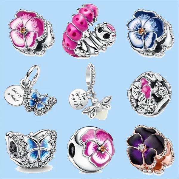 

925 sterling silver charms for pandora jewelry beads glow-in-the-dark firefly flower dangle charm pendant, Black