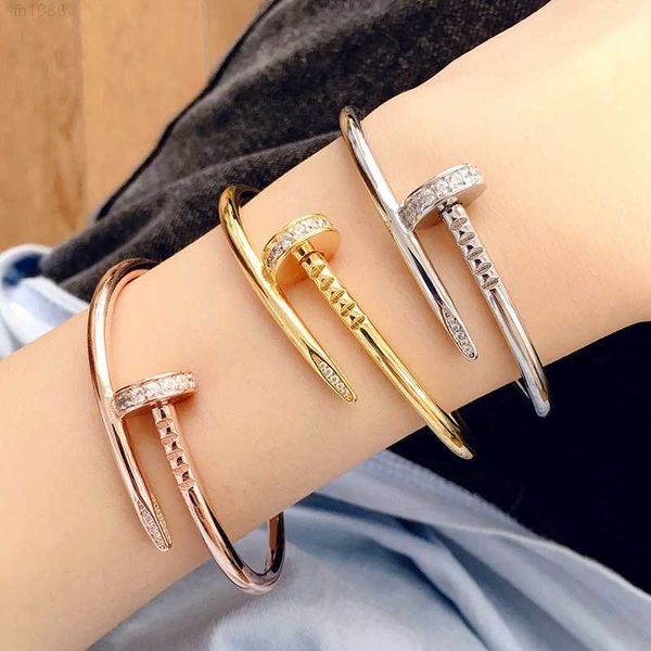 

classical designer luxury jewelry bracelets bangles women men 18k stainless steel gold plated bangle plain nail bracelet, Golden;silver