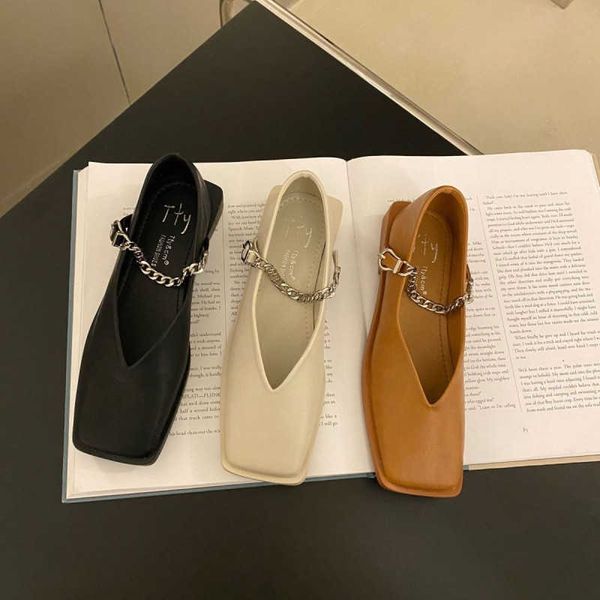 

sandals deformed heel autumn luxury chain square head shallow flat shoes womens lazy loafer casual heels 230417, Black