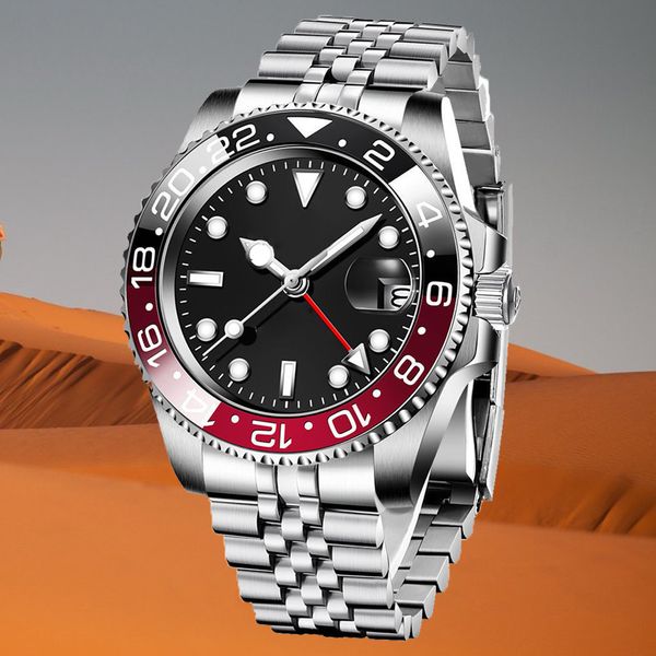 

mens watch luxury mechanical watches fashion sports watchs sapphire date 41mm automatic mechanical stainless steel men's black dial wat, Slivery;brown