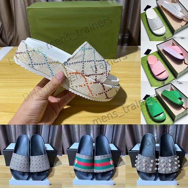 

slipper sandals womens fashion embroidered flower canvas designer slides slip on slippers girls canvas covered platform with dust bags big s, Black